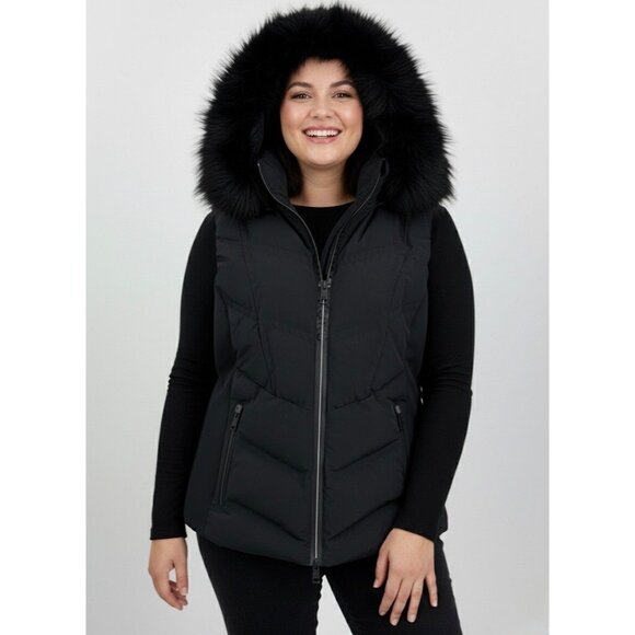 Michael Kors Jackets & Blazers - Michael Kors Black Faux Fur Trim Hooded Puffer Vest | Winter Streetwear Luxe XL